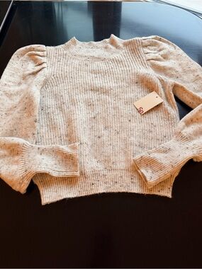 SO Heather Grey Speckled Puff-Sleeve Highneck Sweater NWT